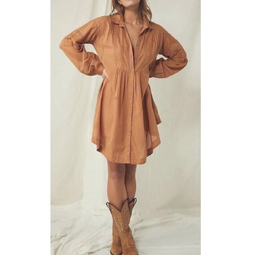 We The Free Rust/Tan Button-Front Shirt Dress